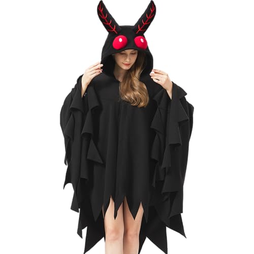 AIYOUYIYA Unisex Mottenmann Kostüm Halloween Mottenmann Cosplay Kapuzenumhang Umhang Halloween Weihnachten Kostüm für Damen Herren, Schwarz, Einheitsgröße von AIYOUYIYA