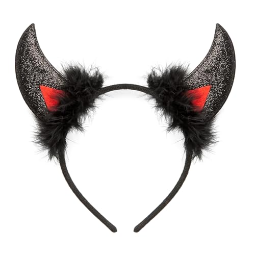 AIZQYC Halloween Teufelshörner, Dämon Hörner Haarreif, Devil Hörner Kopfschmuck Gothic für Damen & Kinder Kostüm Party, Fasching & Karneval Cosplay Deko Accessoire - Schwarz von AIZQYC