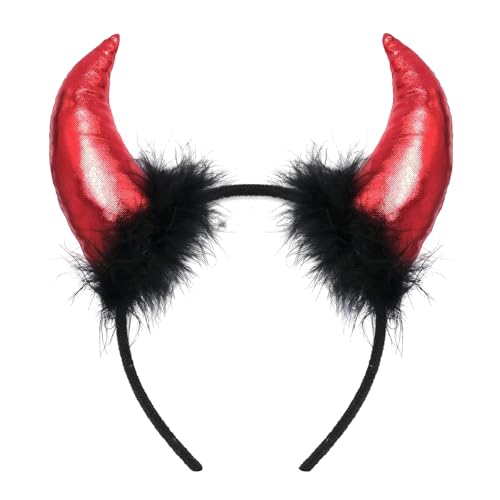 AIZQYC Teufelshörner, Halloween Dämon Hörner Haarreif, Devil Hörner Kopfschmuck Gothic für Damen & Kinder Kostüm Party, Fasching & Karneval Cosplay Deko Accessoire - Rot von AIZQYC