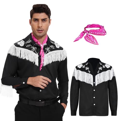 AJGEGJE Cowboy Kostüm Herren mit Schal, Movie Cowboy Hemd, Karneval Halloween Cosplay Kostüm Herren (XXL) von AJGEGJE