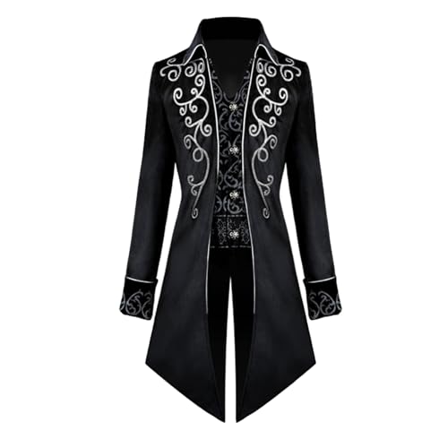 AJGEGJE Herren Steampunk Vintage Mantel, Gothic Retro Mantel Viktorianischen Mittelalter Frack, Karneval Party Cosplay Herren Kostüme für Erwachsene (Schwarz-1, 3XL) von AJGEGJE