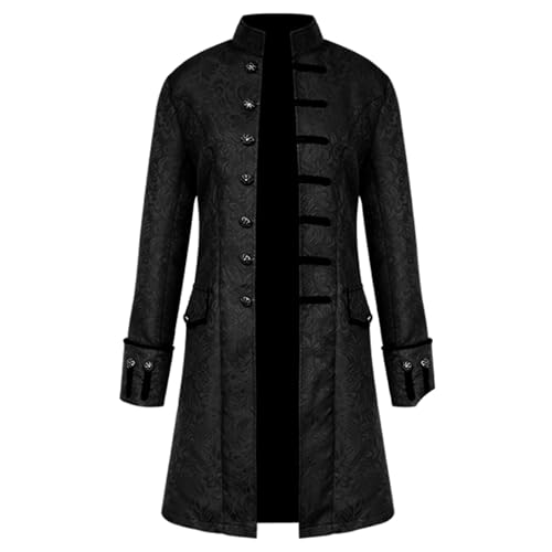 AJGEGJE Herren Steampunk Vintage Mantel, Gothic Retro Mantel Viktorianischen Mittelalter Frack, Karneval Party Cosplay Herren Kostüme für Erwachsene (Schwarz-2, L) von AJGEGJE