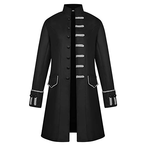 AJGEGJE Herren Steampunk Vintage Mantel, Gothic Retro Mantel Viktorianischen Mittelalter Frack, Karneval Party Cosplay Herren Kostüme für Erwachsene (Schwarz-4, 3XL) von AJGEGJE