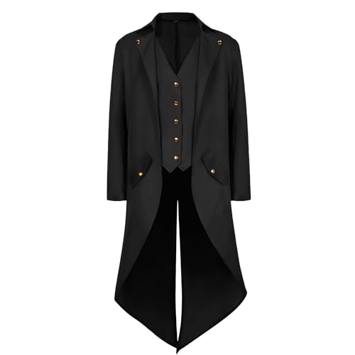 AJGEGJE Herren Steampunk Vintage Mantel, Gothic Retro Mantel Viktorianischen Mittelalter Frack, Karneval Party Cosplay Herren Kostüme für Erwachsene (Schwarz-5, 3XL) von AJGEGJE