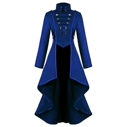 AJGEGJE Steampunk Damen Jacke, Gothic Vintage Frack Jacke, Damen Viktorianischen Palast Halloween Mittelalter Kostüm Karneval Party Cosplay Kleidung (Blau, L) von AJGEGJE