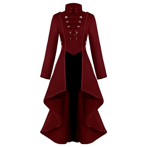 AJGEGJE Steampunk Damen Jacke, Gothic Vintage Frack Jacke, Damen Viktorianischen Palast Halloween Mittelalter Kostüm Karneval Party Cosplay Kleidung (Rot, L) von AJGEGJE