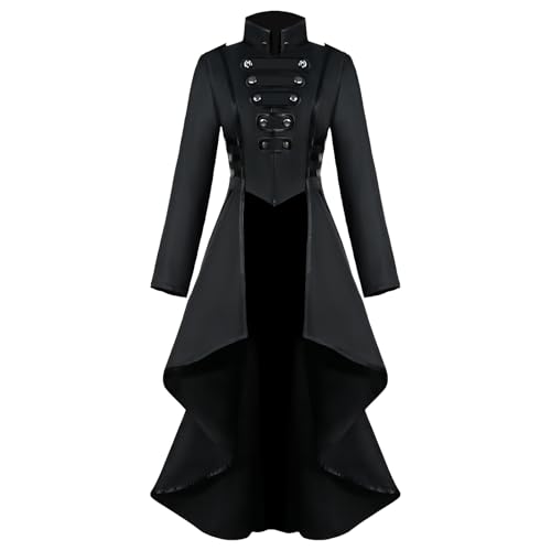 AJGEGJE Steampunk Damen Jacke, Gothic Vintage Frack Jacke, Damen Viktorianischen Palast Halloween Mittelalter Kostüm Karneval Party Cosplay Kleidung (Schwarz, 3XL) von AJGEGJE