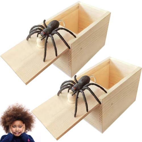 2Pcs Spinne,Prank,Spinnen Spielzeug Box Holz,Scherzartikel für Halloween Streich,Erwachsene Kinder,Plastik Schwarze Realistische,Springendes Geschenkboxen,Halloween-Spielzeug Spinnenbox Gift von AJUNLKVDR