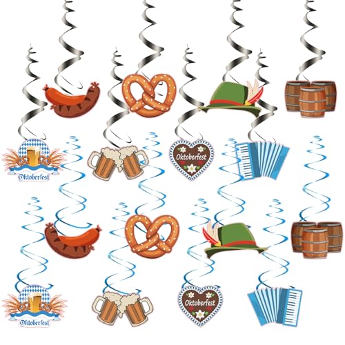 30 Stück Oktoberfest Deko Set,Bayrische Dekoration,Girlande Spiral Bayrisch,Girlanden Spiralen Banner Deckenhänger,Bayerische Decoracion Dekorationen,Fächer für Oktoberfest-Deko Party von AJUNLKVDR