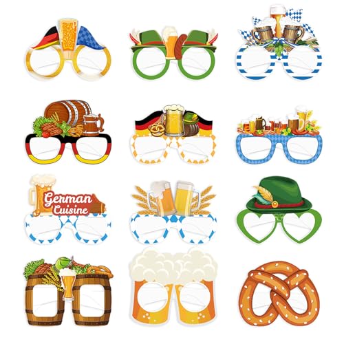 12 Stück Oktoberfest Accessoires,Oktoberfest Accessoires Herren,Deko Party Outfit,Damen Brillen Dekoration,Lustige Bayrische Brille,Kinder Kostüm Partybrille Set,für Accessories Bayrisches Bier Deco von AJUNLKVDR