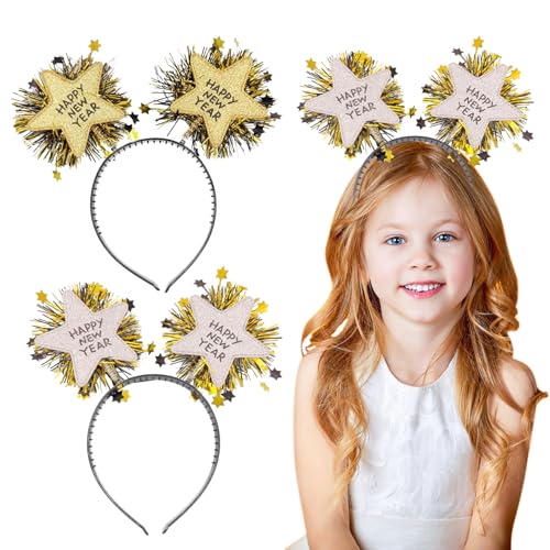 2 Stück Happy New Year Headband,Neujahrs-Stirnband,Haarreif Silvester Foto Requisiten 2025,Happy New Year Haarreif Foto Requisiten,Party Kostüm Zubehör für Newyear, Karneval,Weihnachten(Gold,Silber) von AJUNLKVDR