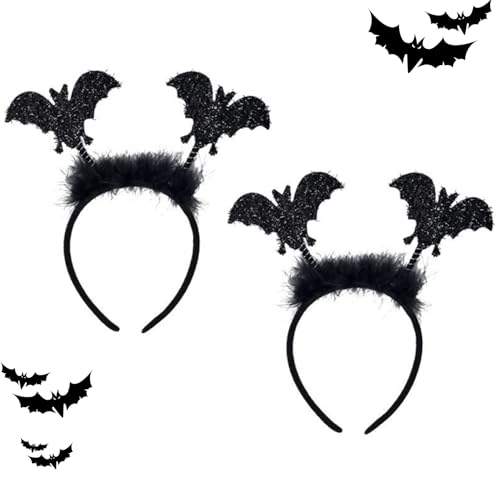 2 Stück Fledermaus Kostüm Damen,Halloween Haarreif,Haarreifen Kinder Mädchen,Accessoires Haarschmuck Mit Haarband,Kopfschmuck KostüMe,Vampir Horror Stirnband,Grusel Kopfbedeckung Fledermauskostüm von AJUNLKVDR