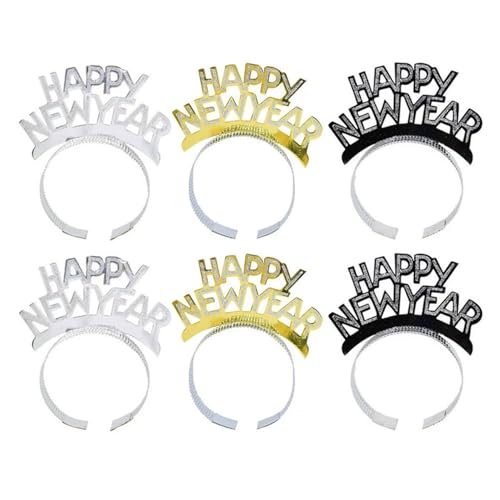 6 Stück Silvester Haarschmuck,Silvester Schmuck,Neujahrs Stirnband,Happy New Year Haarreif,Silvester Party Haarschmuck Zubehör,Neujahr Fotorequisiten,Weihnachten Haarschmuck,Party Kostüm Zubehör von AJUNLKVDR