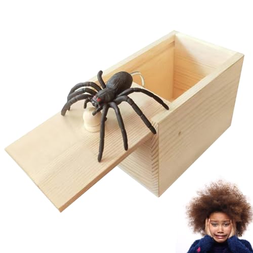 Spinne,Prank,Spinnen Spielzeug Box Holz,Scherzartikel für Halloween Streich,Erwachsene Kinder,Plastik Schwarze Realistische,Springendes Geschenkboxen,Gift Halloween-Spielzeug Gummispinne Spinnenbox von AJUNLKVDR