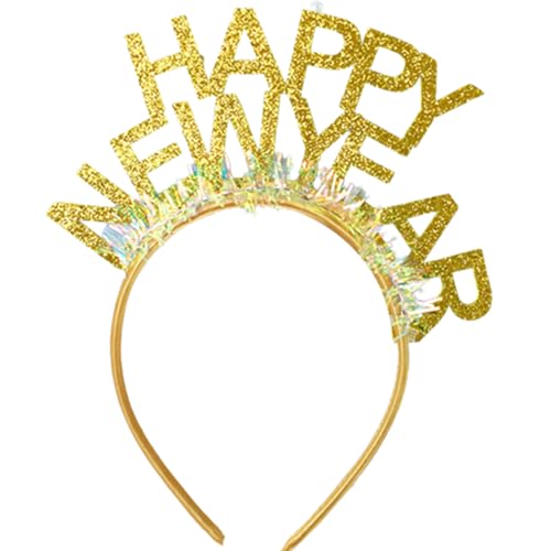 Silvester Haarreif,Happy New Year Haarreif,Happy New Year Haarreifen,Neujahr Accessoires Haarreifen,Haarschmuck Haarbänder Weihnachten Neujahr Partyzubehör Fotorequisiten Haarschmuck Geschenke(Gold) von AJUNLKVDR