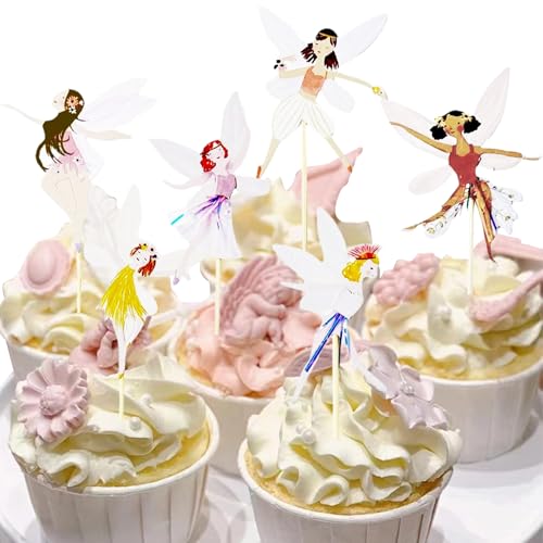 24 Stück Feen Geburtstag Deko,Tortendeko Mädchen,Fee Topper Kuchen,Cupcake Blumen Ballerina,Cake Decoration Party,Fairy Kuchendeko Blume,Kinder Magier Muffin,Birthday Children,Dekorationen Geburtstags von AJUNLKVDR