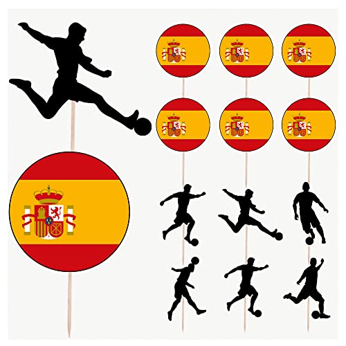 Spanien-Fußball-Silhouette, Flagge, gemischt, Party, Essen und Cupcakes, Dekorationen, Topper, 14 Stück von AK Giftshop