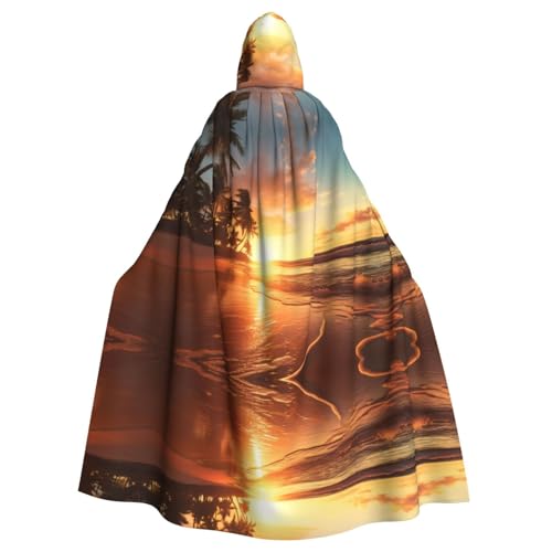 AKDODK Dusk Tropical Beach Palmendruck Kapuzenmantel Umhang Halloween Cosplay Kostüme für Erwachsene Männer Frauen Dunkle Party Capes von AKDODK