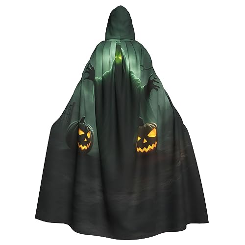 AKDODK Grüner Geist Horror Halloween Kürbis Druck Kapuze Robe Umhang Halloween Cosplay Kostüme für Erwachsene Männer Frauen Dunkle Party Capes von AKDODK