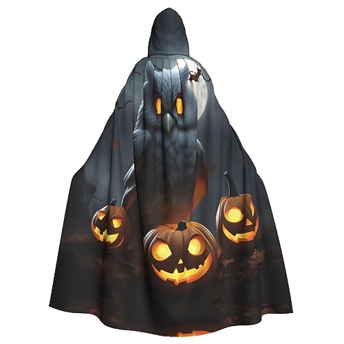 AKDODK Halloween Eule Geist Kürbis Druck Kapuze Robe Umhang Halloween Cosplay Kostüme für Erwachsene Männer Frauen Dunkle Party Umhang von AKDODK