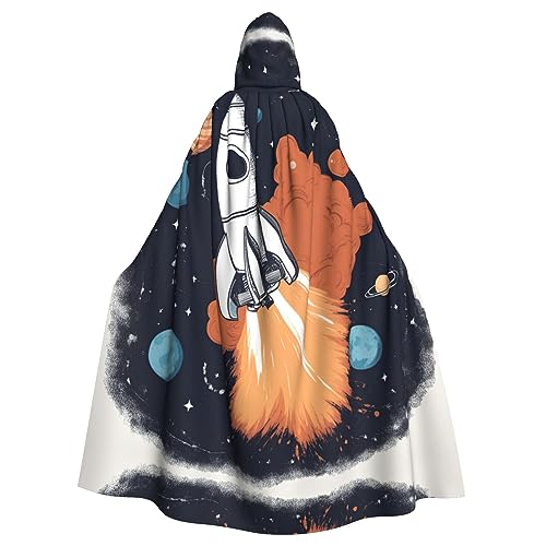 AKDODK Rocket In Space Print Kapuzenmantel Umhang Halloween Cosplay Kostüme für Erwachsene Männer Frauen Dunkle Party Capes von AKDODK