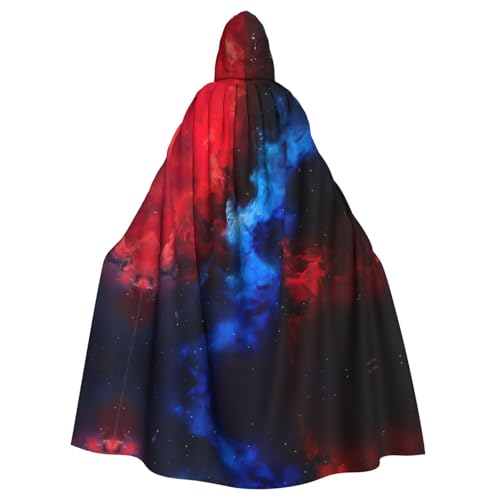 AKDODK Roter blauer Galaxie-Druck, Kapuzenmantel, Umhang, Halloween, Cosplay, Kostüme für Erwachsene, Herren, Damen, dunkler Party-Umhang von AKDODK