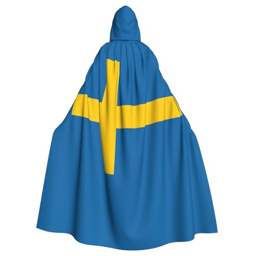 AKDODK Umhang mit schwedischer Flagge, mit Kapuze, Halloween, Cosplay, für Erwachsene, Herren, Damen, dunkler Party-Umhang von AKDODK