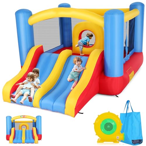 Aufblasbare Hüpfburg, Sport-Hüpfburg mit Multifunktions-Spielbereich, Spielburg für Kinder, Große Springfläche, Doppelrutsche mit Hindernis-Hüpfburg für drinnen und draußen mit Gebläse Aufblasbare Hüpfburg, Sport-Hüpfburg mit Multifunktions-Spielbereich, Spielburg für Kinder, Große Springfläche, Doppelrutsche mit Hindernis-Hüpfburg für drinnen und draußen mit Gebläse von AKEYDIY