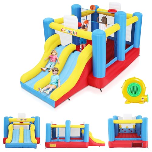 Aufblasbare Hüpfburg mit Gebläse, Sport-Hüpfburg Premium mit Multifunktions-Spielbereich, Indoor-Outdoor Spielburg für Kinder, Große Springfläche, 2 Basketballkörbe, Abnehmbares Volleyballnetz Aufblasbare Hüpfburg mit Gebläse, Sport-Hüpfburg Premium mit Multifunktions-Spielbereich, Indoor-Outdoor Spielburg für Kinder, Große Springfläche, 2 Basketballkörbe, Abnehmbares Volleyballnetz von AKEYDIY