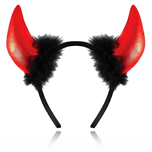 AKH® Damen Teufelshörner mit Fell-Stirnband | Einheitsgröße | Halloween Teufelshörner Stirnband Fancy Party Zubehör | Halloween Stirnbänder Head Boppers Haarband Kopfschmuck von AKH