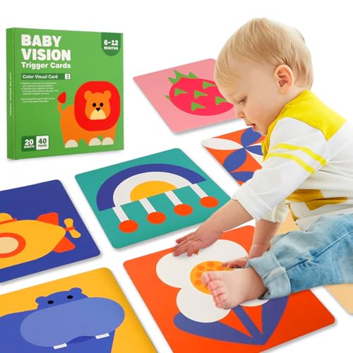 AKOFIC Kontrastkarten Baby Spielzeug 6-12 Monate, Hohe Kontrast Baby Farbe Lernkarten, Flash Karten Lernspielzeug für Neugeborene Visuelle Stimulation, 20 Stück 40 Seiten 14 * 14 cm von AKOFIC