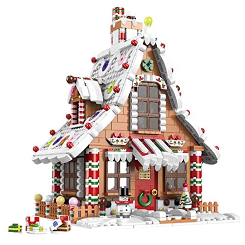 AKOGD Lebkuchenhaus Bausteine für Weihnachten, 1455 Teile Weihnachten Haus mit Figur, DIY Weihnachtsspielzeug Klemmbausteine Bauset Konstruktionsspielzeug von AKOGD