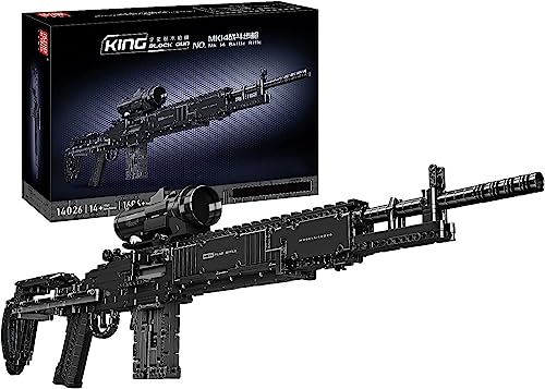 AKOGD MK14 Kampfgewehr Bausteine Bausatz, 1606 Teile Gewehr Bausteine Modell mit Schussfunktion, Pistole Bausteine Schießwaffe Modell Klemmbausteine Waffen-Gewehr Konstruktion Bauset von AKOGD