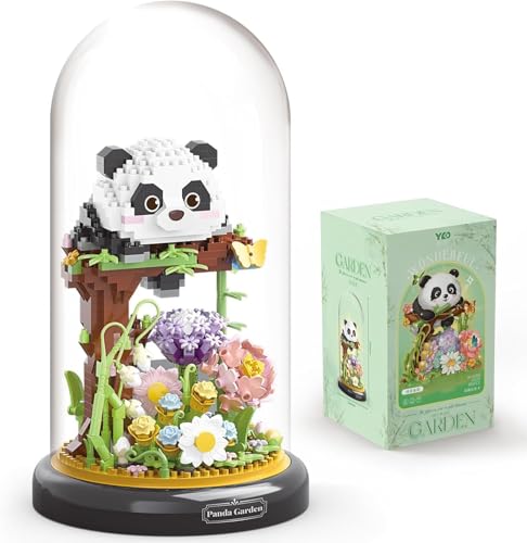 AKOGD Panda Bausteine Bausatz mit Blumen, 999 Teile Tiere Mini Bausteine Modell mit Sockel und Staubschutzhülle, DIY Klemmbausteine Modellbausatz Konstruktionspielzeug für Kinder Erwachsene von AKOGD