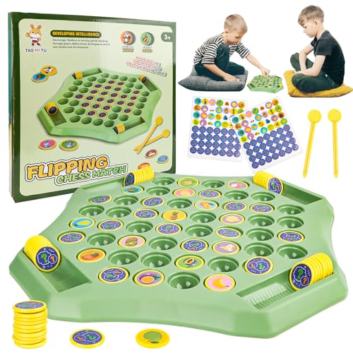 AKONE Flip Chess Memory, 2–4 Spieler Memory Flip Schachspiel, Flip Board Matching Spiel für Kinder, Flip Schach Memoryspiel, Montessori Spielzeug, Family Brettspiele, Gedächtnis Schach Lernspielzeug von AKONE