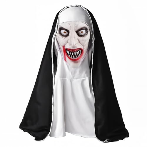 AKONE Halloween Maske, Halloween Nonne Horror Maske, Nun Gruselige Masken, Nonne Latexmaske mit Kopftuch, Halloween Nonne Cosplay Scary Masken Unisex, für Halloween Party, Horror-Events, Kostümpartys von AKONE