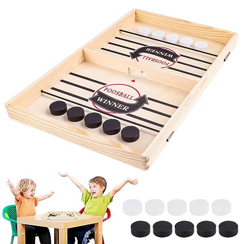 AKONE Hockey Brettspiel, Reise-Brettspiel-Set Tisch-Desktop-Spiel 2 in1 Interaktion Tischhockey Katapult Air Hockey Tischhockey Brettspiel aus Holz für Erwachsene und Kinder von AKONE