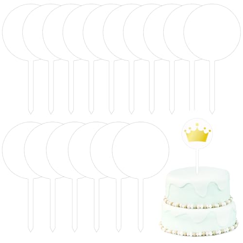 Acryl Rund Kuchen Topper, 15 Stück Acryl Cake Topper DIY Torten Topper Leer Kreis Kuchen Dekoration Sets für Geburtstag Baby Party Hochzeit Kuchendeko Festival Party (Klar) von AKONE