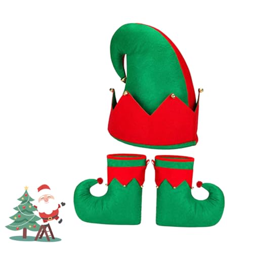AKOOSY 3 Stück Weihnachtliches Elf Kostüm Teilig mit Rot Grünen Elfenmütze und Strapazierfähigen Elfenschuhen für Erwachsene Faschingsparty Ball Kostüm AKOOSY 3 Stück Weihnachtliches Elf Kostüm Teilig mit Rot Grünen Elfenmütze und Strapazierfähigen Elfenschuhen für Erwachsene Faschingsparty Ball Kostüm von AKOOSY