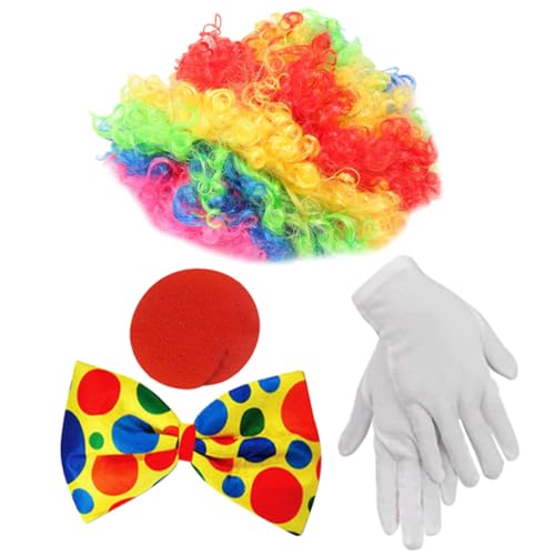 AKOOSY Clown Kostüm Zubehör Teilig Perücke Nase Fliege Handschuhe für Halloween Karneval Party Cosplay AKOOSY Clown Kostüm Zubehör Teilig Perücke Nase Fliege Handschuhe für Halloween Karneval Party Cosplay von AKOOSY