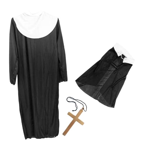 AKOOSY Halloween Kostüm Nonne Damen Teiliges mit Robe und Großem Goldfarbenem Kreuz Bequemes Halloween Kostüm für Frauen Klassisches Cosplay Outfit für Gruselige Verkleidungen AKOOSY Halloween Kostüm Nonne Damen Teiliges mit Robe und Großem Goldfarbenem Kreuz Bequemes Halloween Kostüm für Frauen Klassisches Cosplay Outfit für Gruselige Verkleidungen von AKOOSY