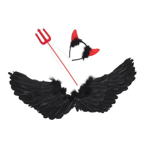 AKOOSY Schwarzes Teufelskostüm mit Leichten Schwarzen Federflügeln Halloween Cosplay Outfit Festival Photo Prop für Bühnenauftritte und Fasching AKOOSY Schwarzes Teufelskostüm mit Leichten Schwarzen Federflügeln Halloween Cosplay Outfit Festival Photo Prop für Bühnenauftritte und Fasching von AKOOSY
