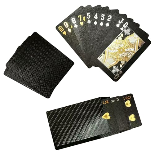 AKSIQIOL Schwarz-goldene Spielkarten, wasserdichte Kunststoff-Pokerkarten, cooles Deck für Tischspiele, Geschenk für Familie und Freunde, Partyspielkarten von AKSIQIOL