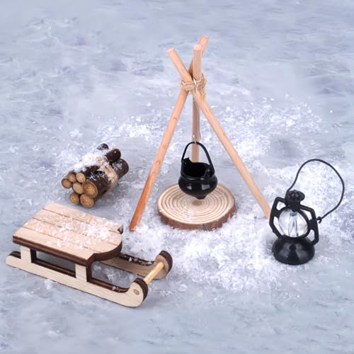 Wichtel Zubehör, 12 Stück Miniatur Wichtelzubehör Outdoor Camping Set für Wichteltür Weihnachten Deko und Puppenhaus, Wichtel Zubehör Weihnachten mit Miniatur Schlitten,Bündel Brennholz,Gitarre von AKSXU