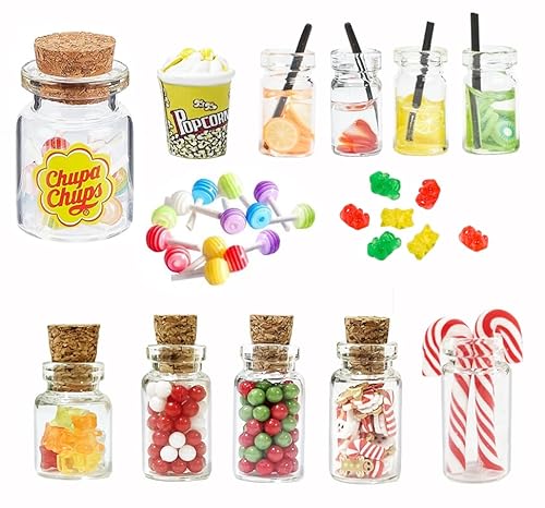 Wichtel Zubehör,15 Stück Miniatur Weihnachten Süßigkeiten und Trinken Set für Weihnachtsmarkt, Süßigkeitenstände,Wichtelzubehör mit Lolli Gummibärchen für Wichteltür Deko und 1:12 Puppenhaus von AKSXU