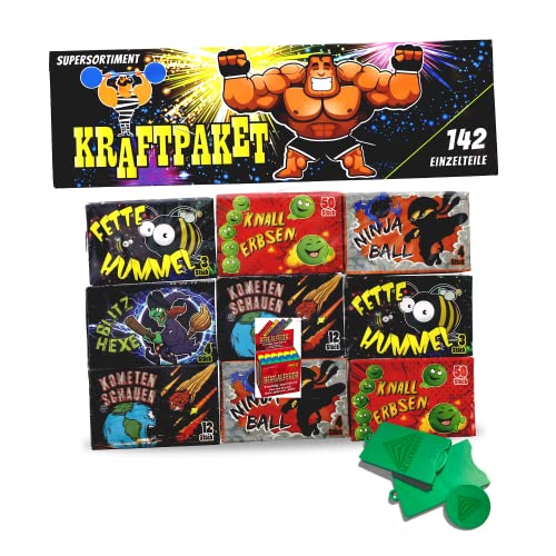 AKTIVHANDEL 142-teiliges Jugendfeuerwerk Set mit Knallerbsen, Fette Hummel und mehr, Kinder Knaller Silvester, Kat F1 Feuerwerk inkl. Einkaufswagenchip von AKTIVHANDEL