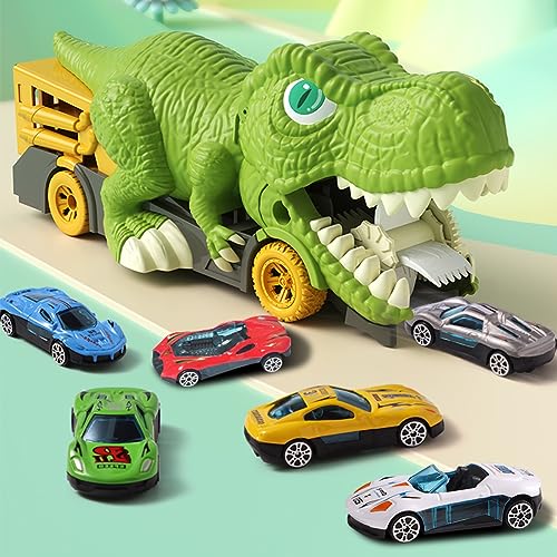 ALEENFOON Dinosaurier Spielzeug LKW für Kinder ab 3-5 Jahre, Dinosaurier Fahrzeug Spielzeug mit 6 Mini Autos, Dinosaur Truck Spielzeug Dinosaurier Spielzeug Geschenke für Jungen Mädchen von ALEENFOON