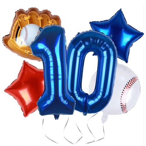 ALEGRE® Baseball Luftballon 10. Geburtstag,Baseball Luftballons Geburtstag 10 Jahre Junge Mädchen,Geburtstagsdeko 10 Jahre Junge,Deko 10. Geburtstag Deko mit Zahl Folienballon 10,Baseball Deko Ballon von ALEGRE