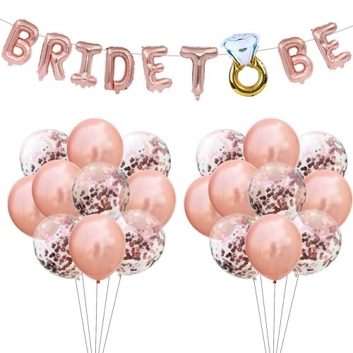 ALEGRE® 21 Stk Bride to Be Deko Luftballons Rosegold,Jga Deko Junggesellenabschied Frauen Deko,Jga Ballons Set mit Bride to Be Girlande Folienballon und Konfetti Luftballon,Jga Party Deko Accessoires von ALEGRE