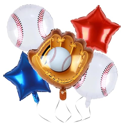 ALEGRE® Baseball Luftballons Geburtstag,5 Stück Baseball Folienballon,Baseball Deko Geburtstag,Kindergeburtstag Deko Junge Mädchen,Baseball Helium Ballon für Babyparty,Baseball Thema Party Dekoration von ALEGRE